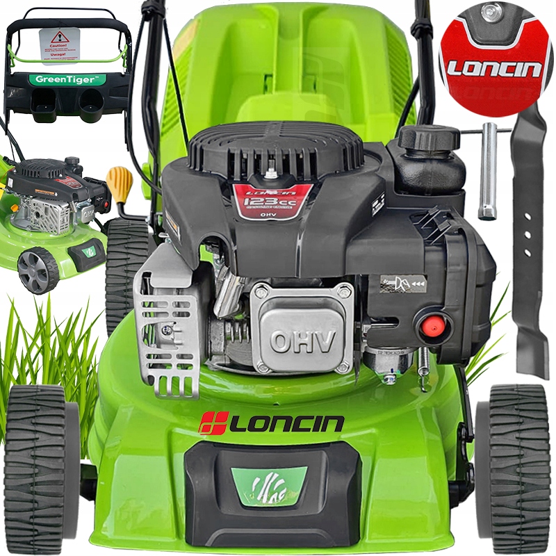 Benzínová kosačka Green Tiger 2,10 HP, objem koša 123 cm³, šírka koša 40 l, šírka 41 cm
